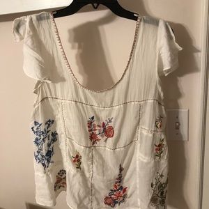 Anthropology white floral top